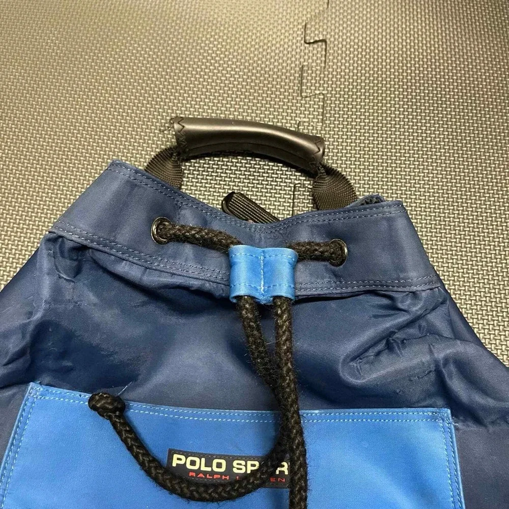 RARE vintage polo sport ralph lauren bucket bag sling backpack blue and leather‎